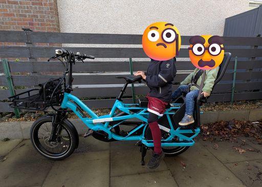 A Tern GSD with two kids on the back